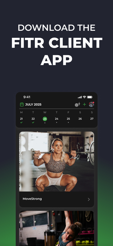 FITR Client App workout calendar and training program interface