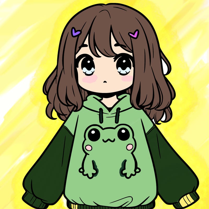 girl wearing frogging sweatshirt