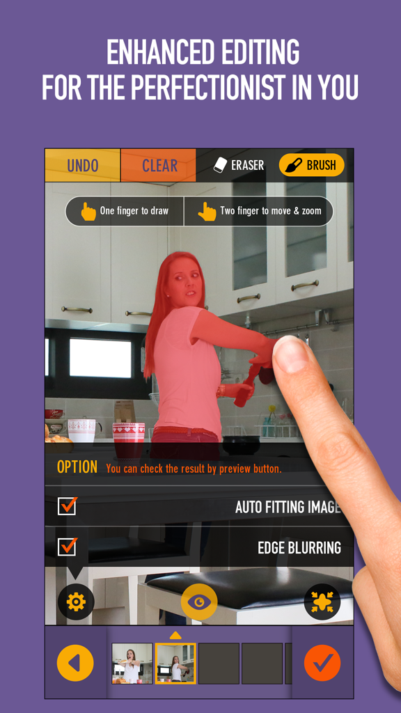 Clone Camera Pro - Clone Camera Pro editing interface showing manual subject masking with red highlight