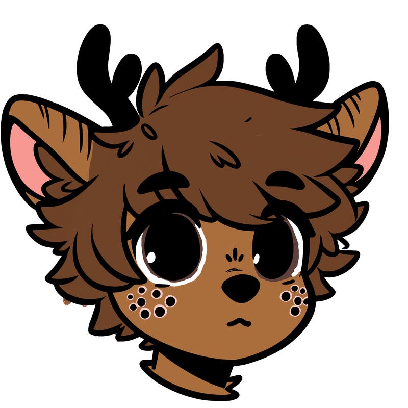 a humanoid deer with soft fluffy ears