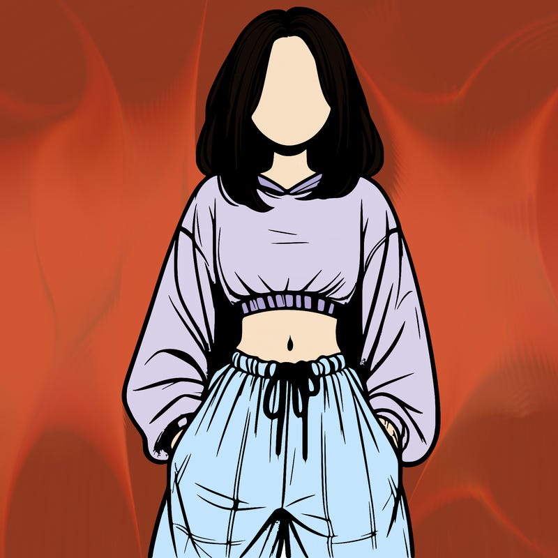 realistic girl faceless with baggy pants and a crop top