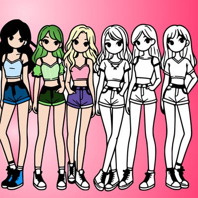a group of girls wearing crop tops and shorts