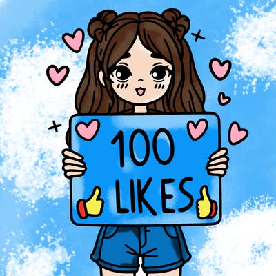 girl holding a sign saying 100 likes