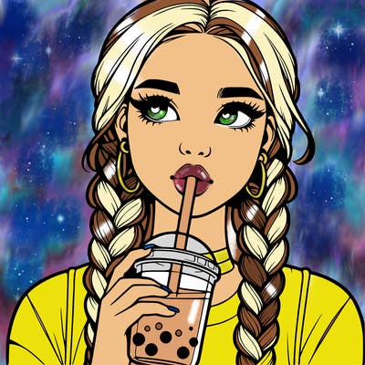 realistic girl with braided hair drinking boba