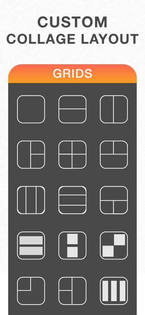 コラージュ作成用のカスタムフォトグリッドレイアウトとテンプレートの選択。