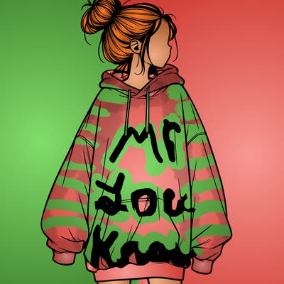 realistic girl with a oversized sweatshirt on and a bun