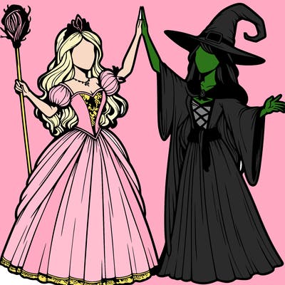 detailed realistic split of a princess and a witch