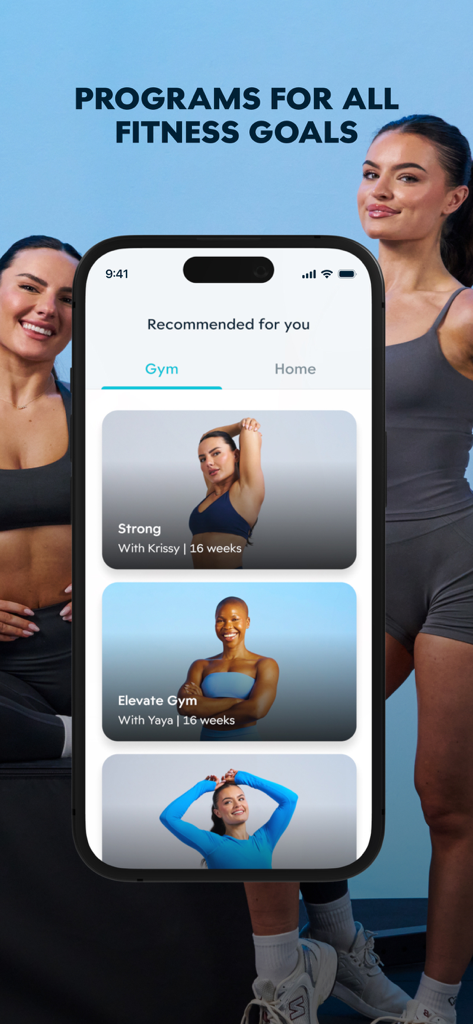 EvolveYou: Strength For Women - EvolveYou app screen displaying diverse fitness programs for gym and home workouts.
