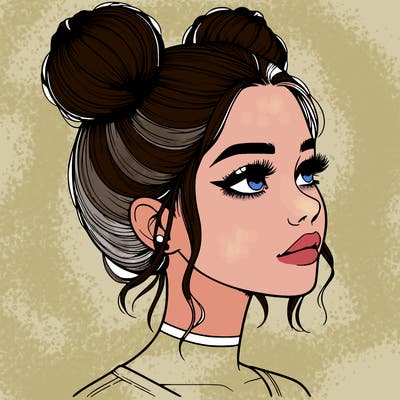 realistic girl with buns on the top of her head