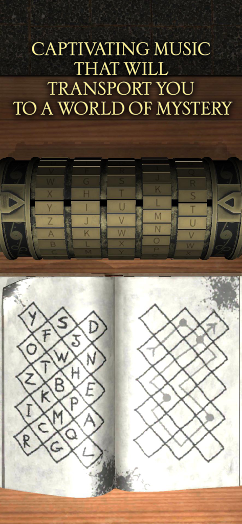 The Da Vinci Cryptex 4 - A golden cryptex above an open book featuring hand drawn letter puzzles