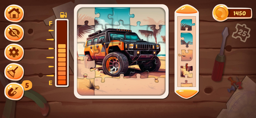 Truck Games Epic Jigsaw Puzzle - A jigsaw puzzle of an orange off-road truck on a beach for children