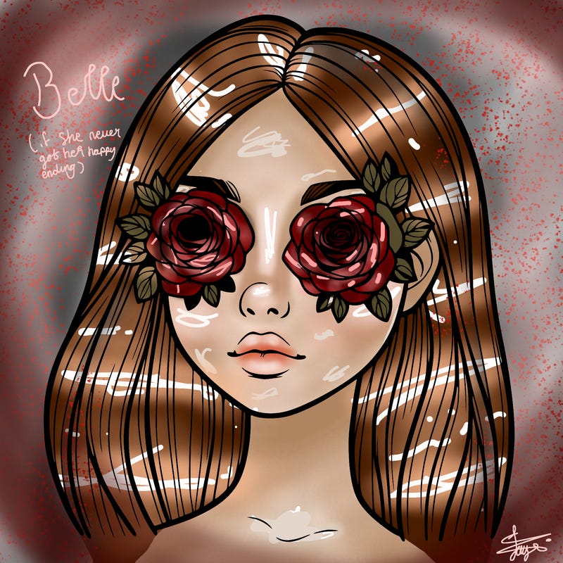 a realistic girl with roses for eyes