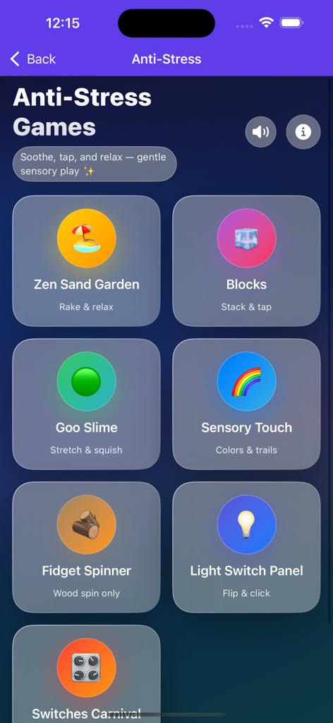 Autism Play Garden - A menu of anti-stress and sensory calming games for children with autism.