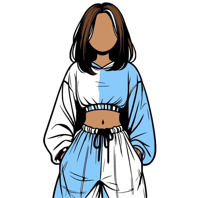 realistic girl faceless with baggy pants and a crop top