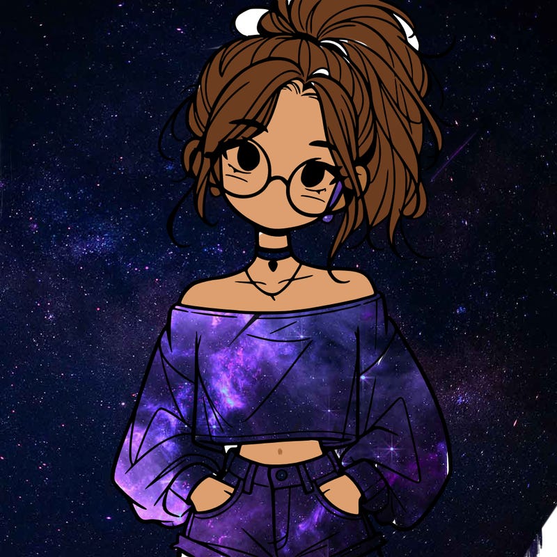 girl with a messy ponytail glasses a baggy crop top and jean shorts