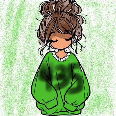 girl with baggy sweatshirt and messy bun