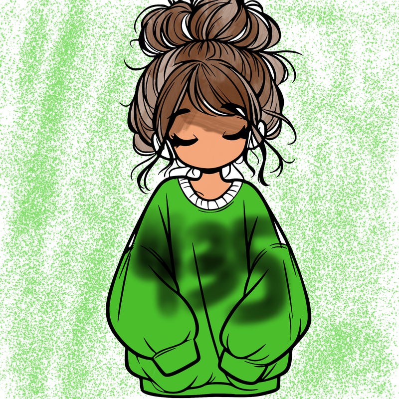 girl with baggy sweatshirt and messy bun