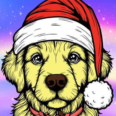 realistic dog with a christmas hat