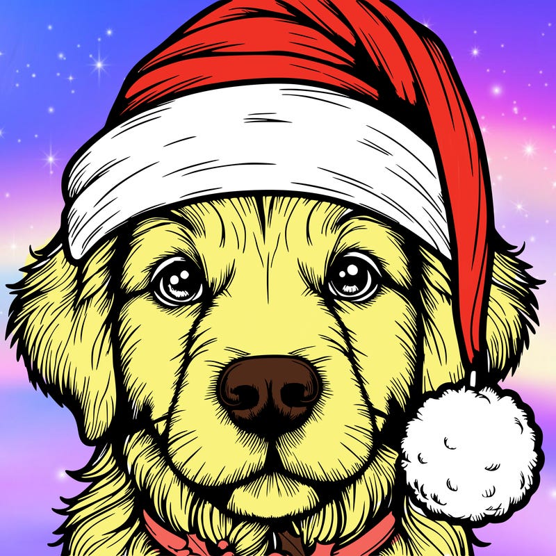 realistic dog with a christmas hat