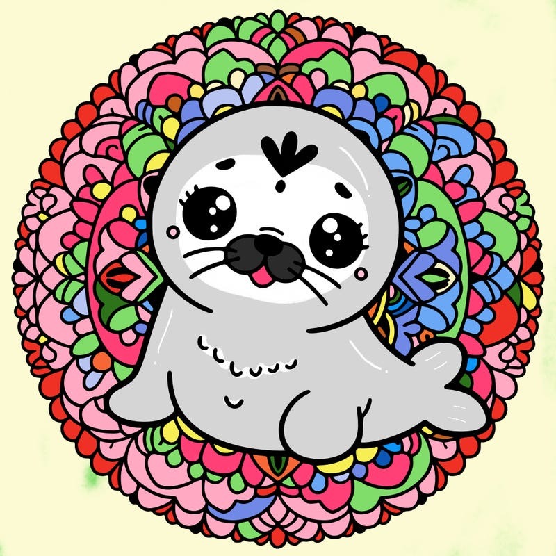 a cute baby seal mandala