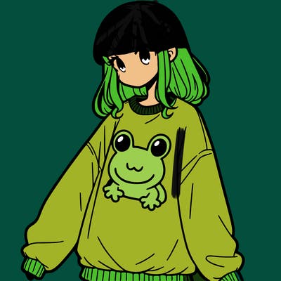 girl wearing frogging sweatshirt
