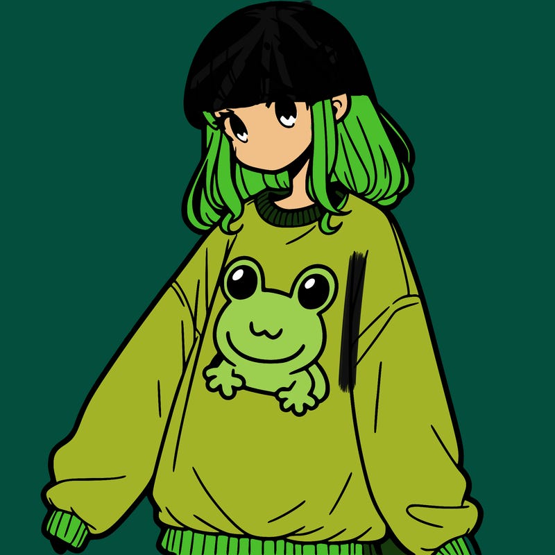 girl wearing frogging sweatshirt