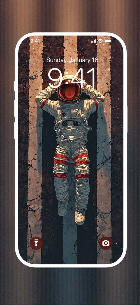 iPhone lock screen displaying a high resolution astronaut wallpaper from the Walli app