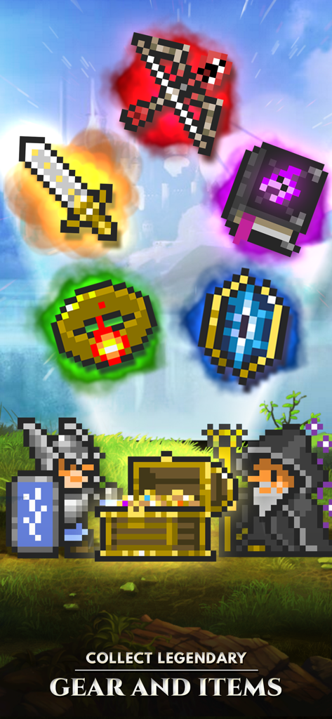 Orna: A Fantasy RPG & MMO game - 8-Bit-Pixelart-Charaktere mit legendärer Ausrüstung und einer Schatzkiste