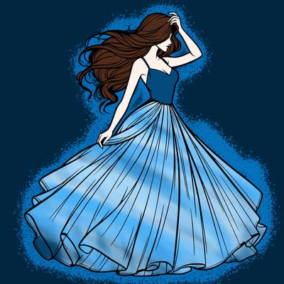 realistic woman with dress flowing in the wind