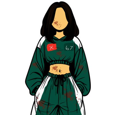 realistic girl faceless with baggy pants and a crop top