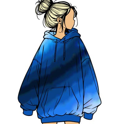 realistic girl with a oversized sweatshirt on and a bun