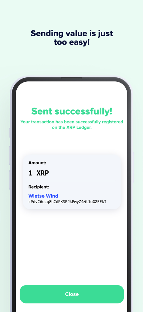 Xaman: XRP Ledger Wallet - Mobile screen showing a successful XRP transaction confirmation in the Xaman wallet