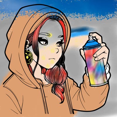 a realistic girl, spray painting