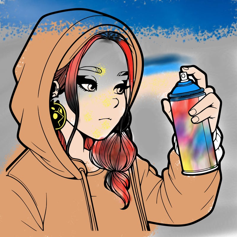 a realistic girl, spray painting