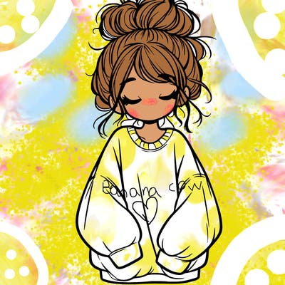 girl with baggy sweatshirt and messy bun