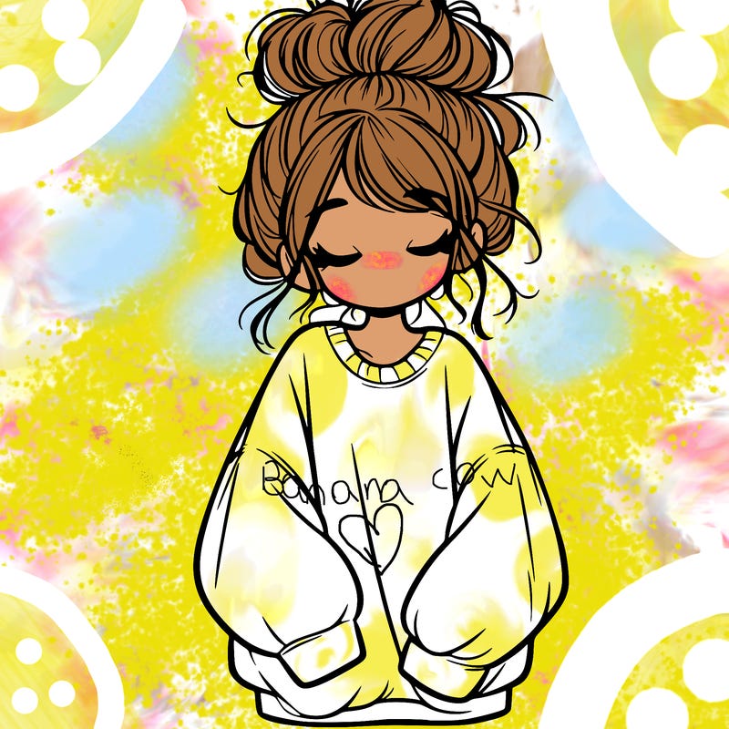 girl with baggy sweatshirt and messy bun