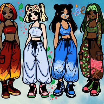 girls with crop top with baggy pants