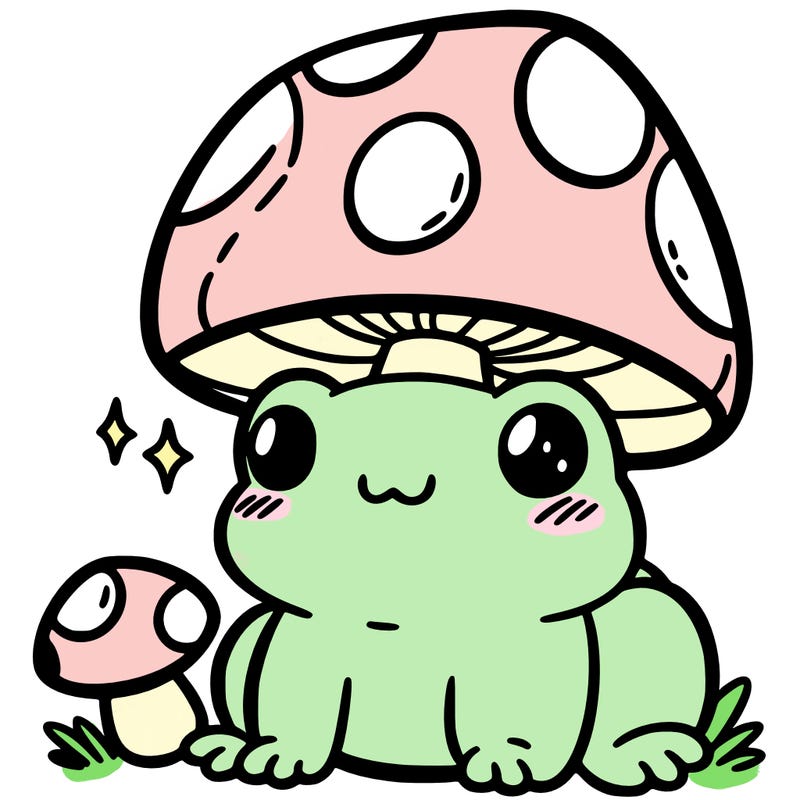 a cute frog with a mushroom hat