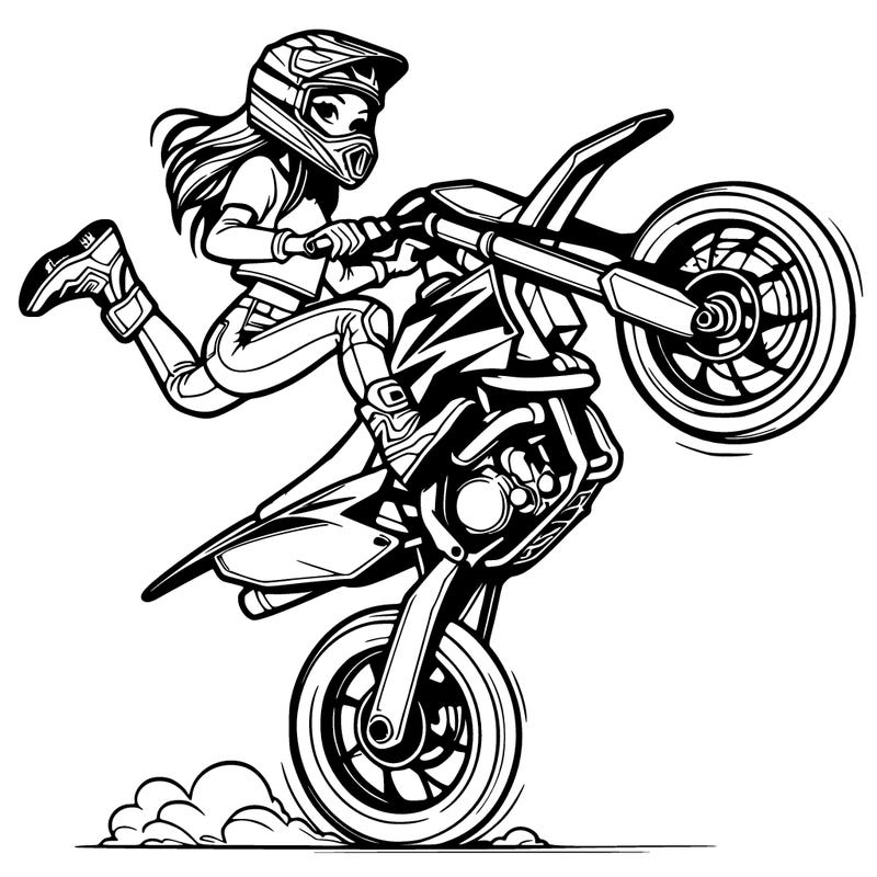 a realistic girl wheelies a ktm with a motorcross helmet