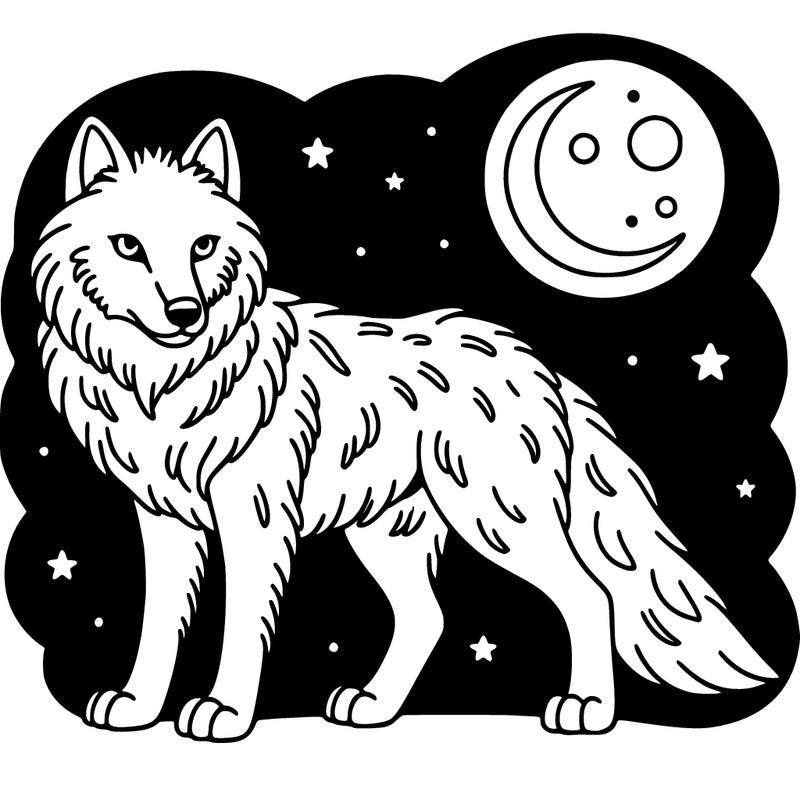 wolf in the drak with the moon