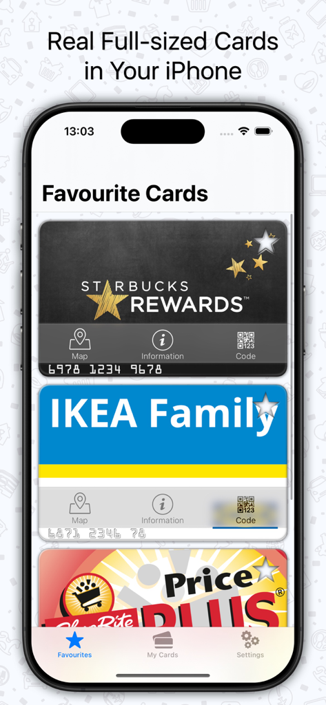 Oyko - Loyalty Cards Wallet - Oyko mobile app displaying digital loyalty cards for Starbucks and IKEA on an iPhone