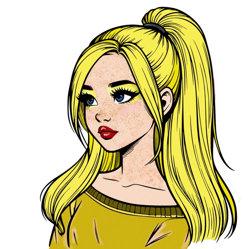 realistic girl with a high ponytail