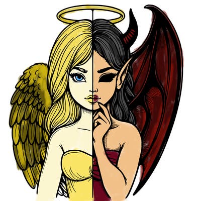 realistic angel half demon