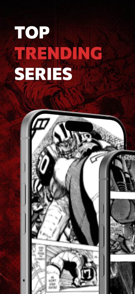 Smartphone-Display, das die Top-Trend-Manga-Serien in der Manga Reader App anzeigt.