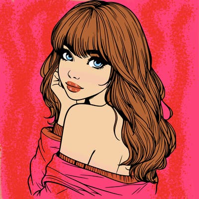 realistic girl with bangs looking over her shoulder