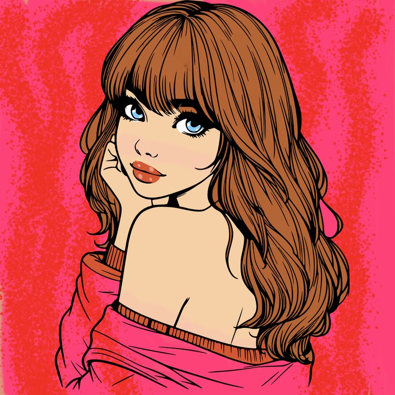 realistic girl with bangs looking over her shoulder