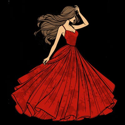 realistic woman with dress flowing in the wind