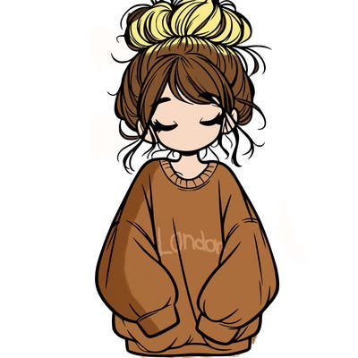 girl with baggy sweatshirt and messy bun