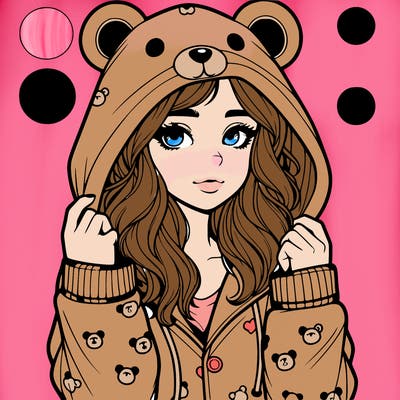 realistic girl in a animal pjs hoodie