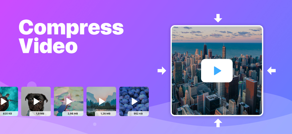 Interface of iSwipe app showcasing the video compression feature to save storage space